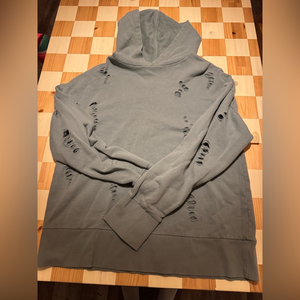 Topshop Distressed Green Hoodie